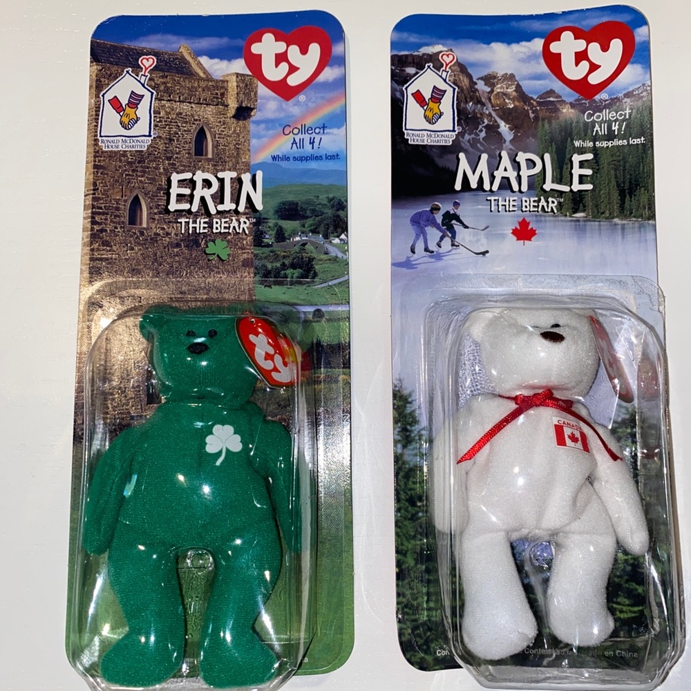 McDonald's Erin, Britannia, Glory, and Maple Ty Beanie Babies Bear is a Complete